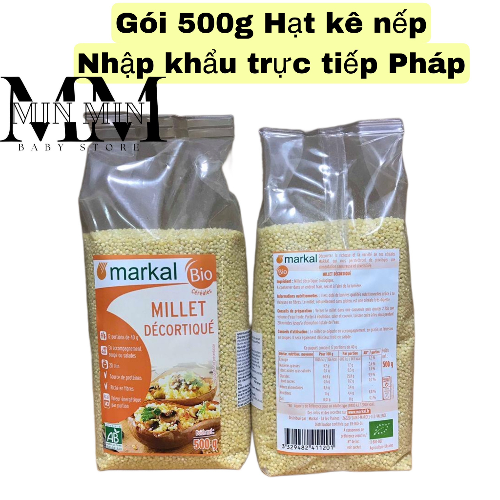 Gói 500g Hạt kê nếp hữu cơ Markal PHÁP - Hạt dinh dưỡng làm cháo, bánh chả cho bé ăn dặm từ 6 tháng MM Baby Store