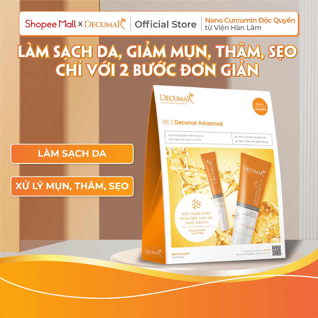 Bộ đôi 1 Gel ngừa mụn Nano Curcumin và 1 Gel rửa mặt giảm nhờn cho da mụn Decumar - DGR01, DGC01