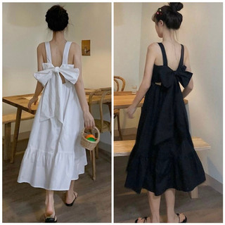 Đầm váy freesize hai dây nơ sau 2 màu