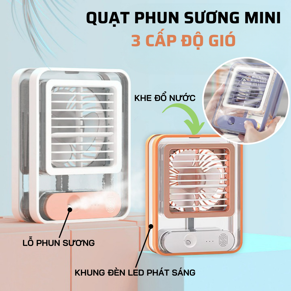 Quạt Điều Hòa Mini Để Bàn Trong Suốt Phun Sương Tạo Độ Ẩm Sử Dụng Cổng Sạc USB Tiện Dụng