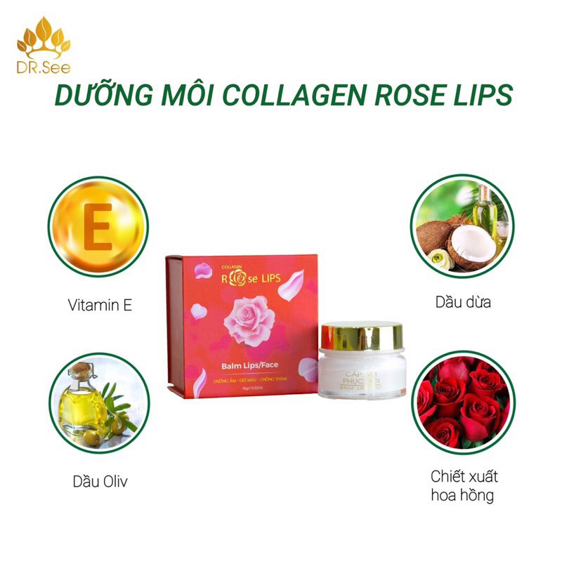 Dưỡng môi Collagen ROSE LIP dưỡng ẩm, kích màu bản mới 2023 15g