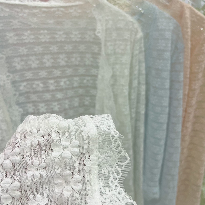 Áo khoác ren mỏng hoa nổi không nút viền bèo