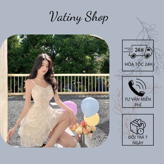 Váy thời trang, đầm tiểu thư 2 dây hoa tiết hoa Vatiny (s25)