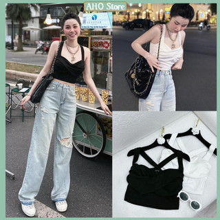 Áo body nữ chéo ngực áo croptop hai dây xoắn ngực có mút ngực freesize