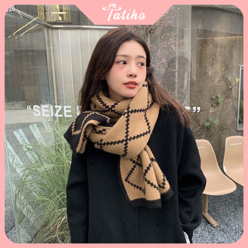Khăn Cashmere Len Quàng Cổ Unisex Họa Tiết Hình Thoi Chất Len Dày Thời Trang Thu Đông - 35x180cm - Tatiho - Mã KLN12