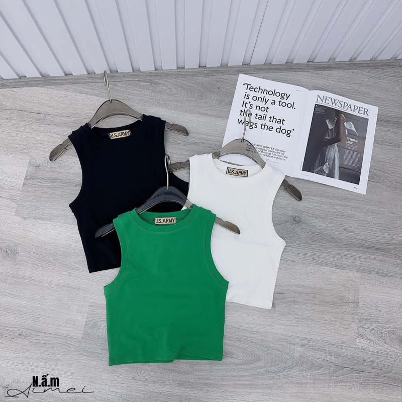 Áo thun thái croptop ba lỗ xanh lá, đủ màu hàng đẹp ạ
