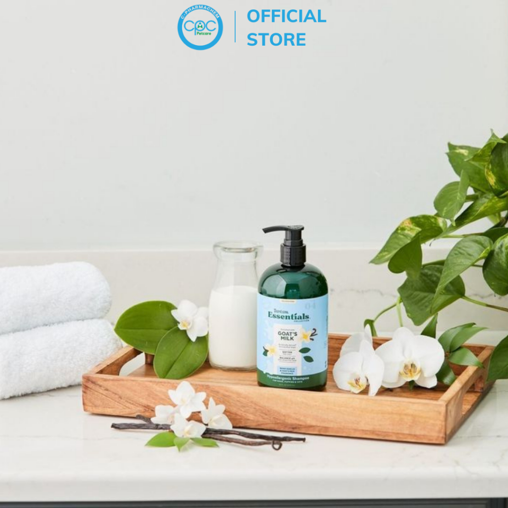 Dầu gội Tropiclean Essentials chiết xuất từ Sữa Dê dành cho chó, chó con, mèo, da nhạy cảm 473ml