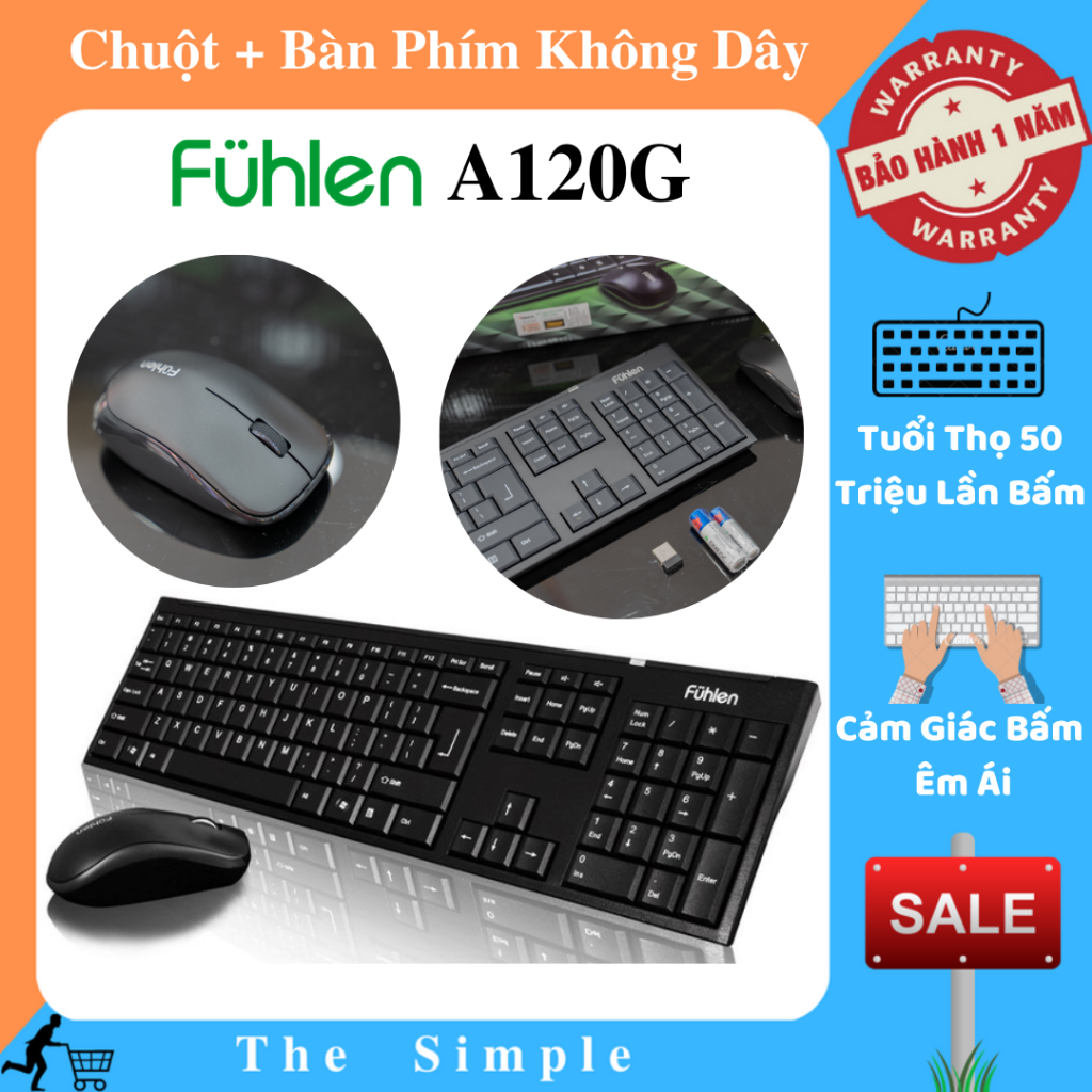 Bàn phím chuột không dây Fuhlen A120G - Phím bấm êm ái, độ nhạy cao - Tặng kèm pin ( Không dùng cho tivi )