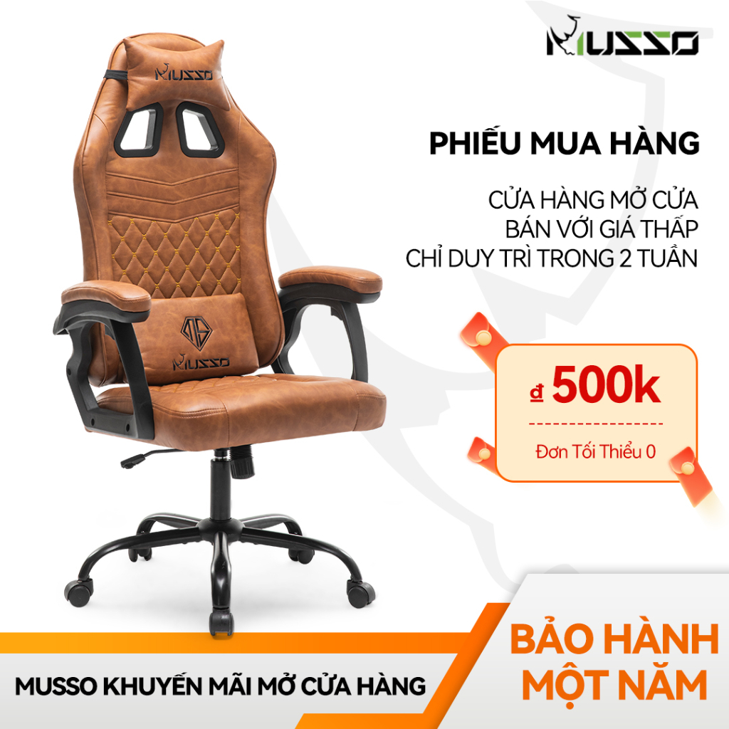 MUSSO Ghế Chơi Game Công Thái Học Royal Series, Ghế Văn Phòng Xoay Điều Chỉnh Bằng Da Pu Có Tựa Đầu Và Hỗ Trợ Thắt Lưng