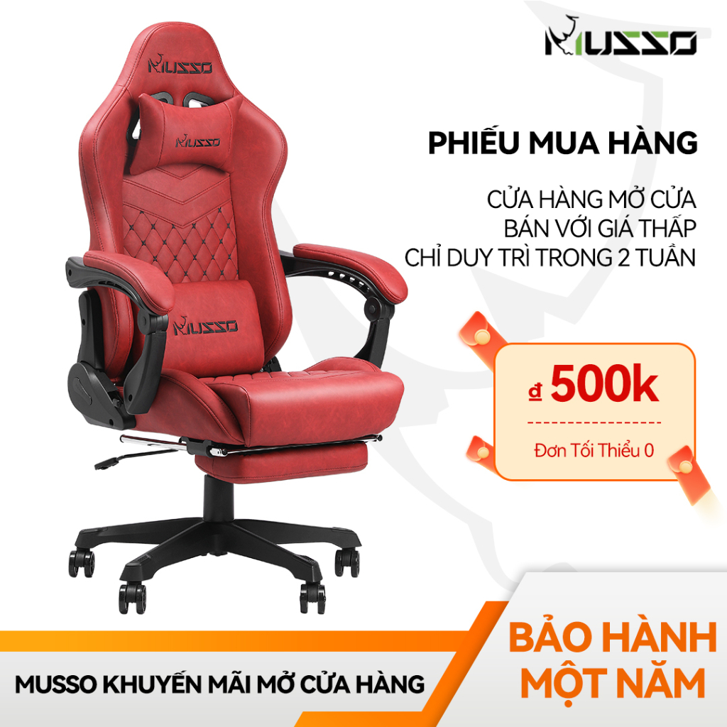 MUSSO Ghế Chơi Game Công Thái Học Shark Series Có Chỗ Để Chân，Ghế Văn Phòng Xoay Điều Chỉnh Bằng Da Pu Có Tựa Đầu Và Hỗ Trợ Thắt Lưng