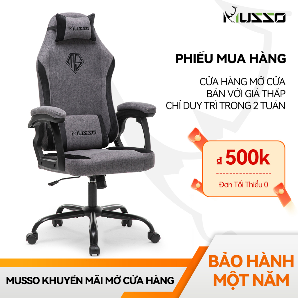 MUSSO Ghế Chơi Game Navigator Series Model 2, Ghế Máy Tính Bằng Vải Có Đỡ Đầu, Ghế Xoay Văn Phòng Có Thể Điều Chỉnh