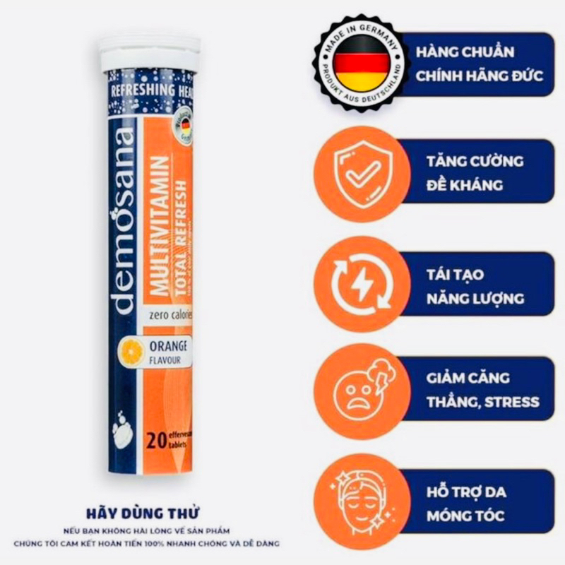 Viên sủi Vitamin tổng hợp vị cam tươi - nhập khẩu CHLB Đức - tuýp 20 viên