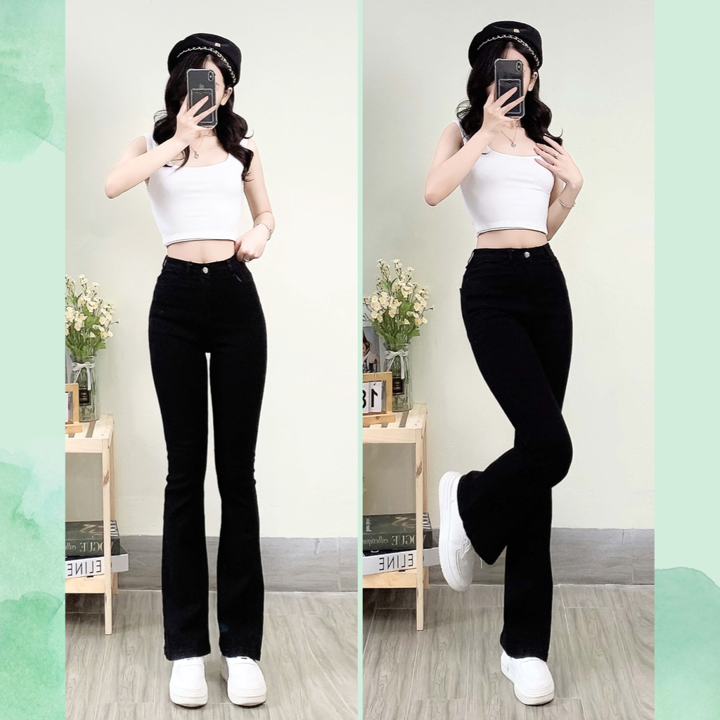 Quần bò nữ co dãn lưng cao, quần jean nữ ống loe siêu hách dáng hot trend