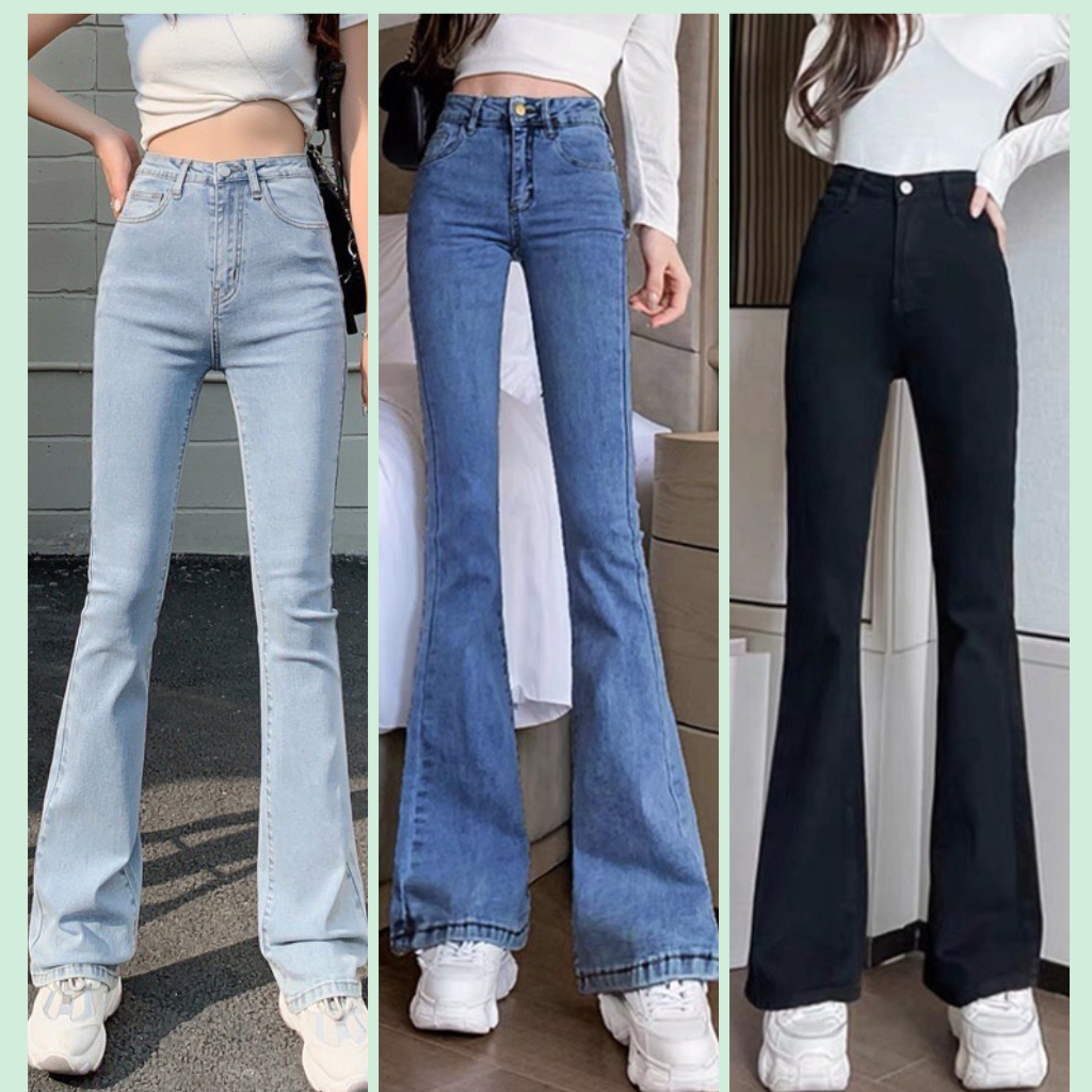 Quần bò nữ co dãn lưng cao, quần jean nữ ống loe siêu hách dáng hot trend