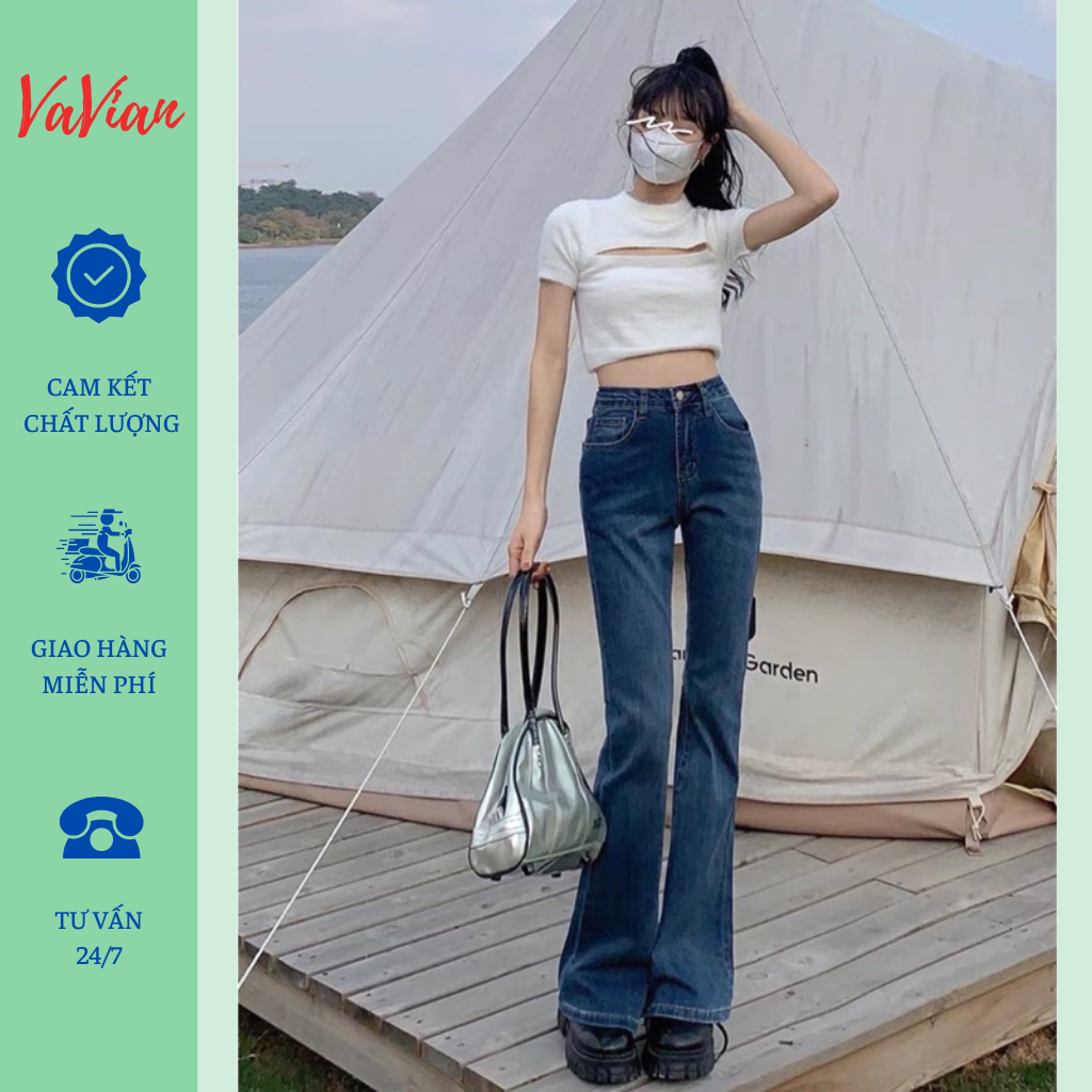 Quần bò nữ co dãn lưng cao, quần jean nữ ống loe siêu hách dáng hot trend