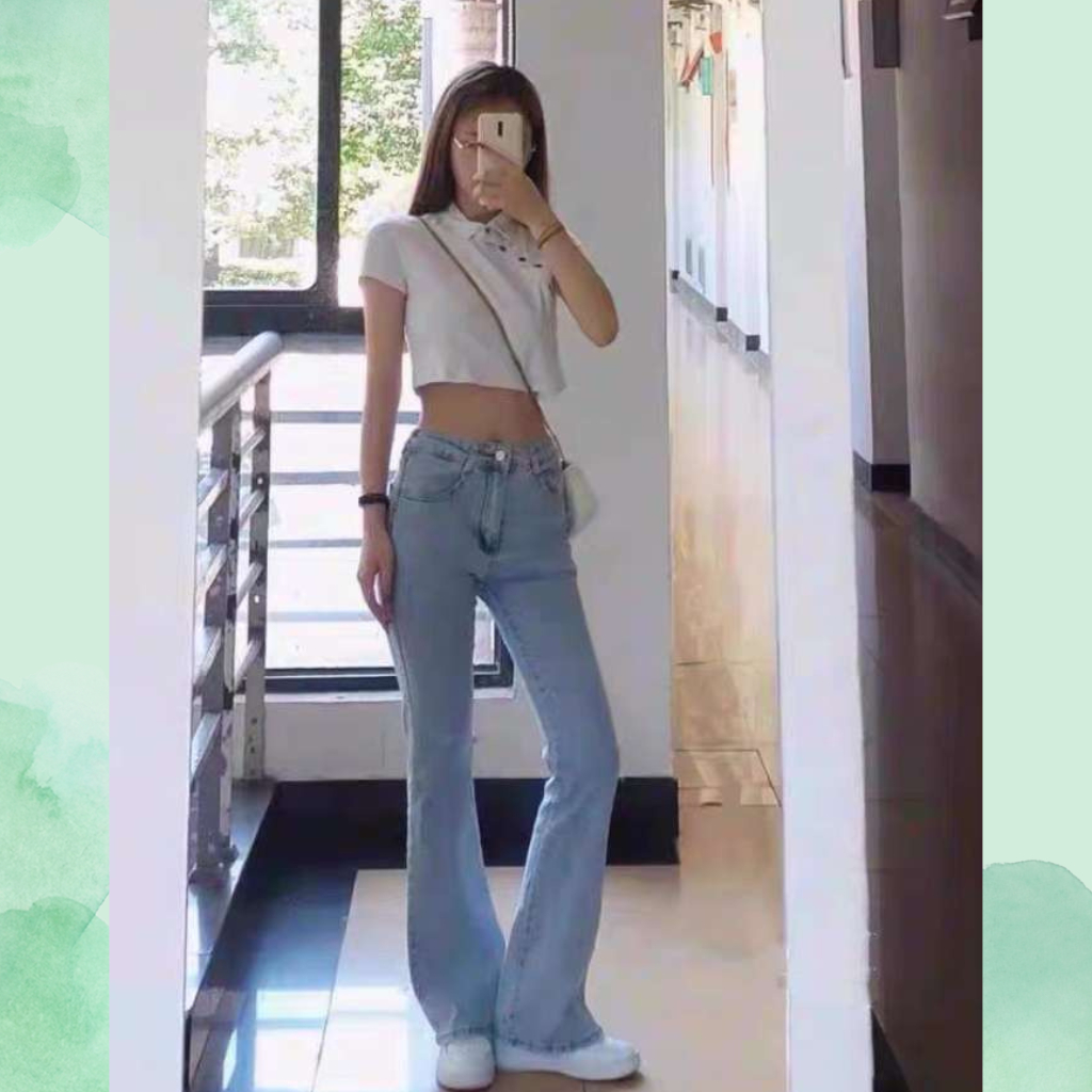 Quần bò nữ co dãn lưng cao, quần jean nữ ống loe siêu hách dáng hot trend