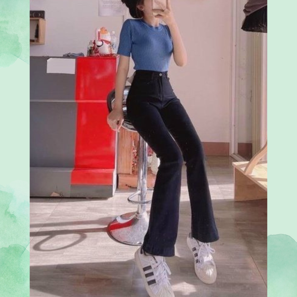 Quần bò nữ co dãn lưng cao, quần jean nữ ống loe siêu hách dáng hot trend