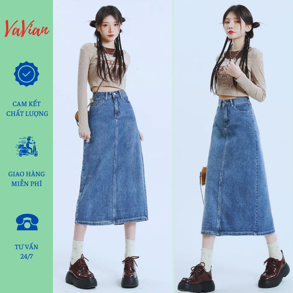 Chân Váy Jean xẻ tà sau,chân váy bò dáng dài cạp cao thời trang | BigBuy360 - bigbuy360.vn