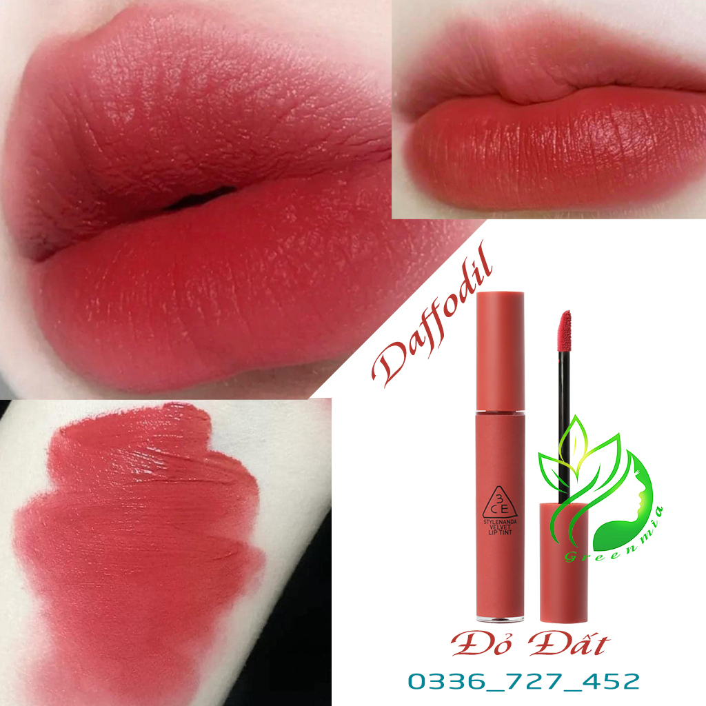 Son 3CE Velvet Lip Tint Daffodil Son Kem Tint Màu Đỏ Đất Lì Bền Màu Lâu Trôi