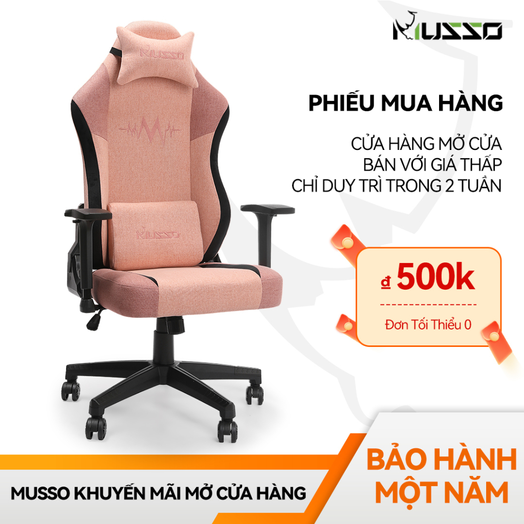 MUSSO Ghế Chơi Game Heartbeats Series，Ghế Văn Phòng Lưng Cao Bằng Vải Kích Thước Cực Lớn Có Tựa Đầu Và Hỗ Trợ Thắt Lưng