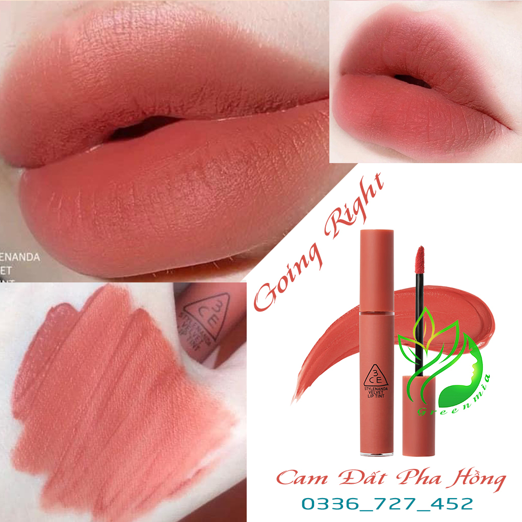 Son 3CE Velvet Lip Tint Going Right – Màu Cam Hồng Đất CHÍNH HÃNG CHECK HIDDEN TAG