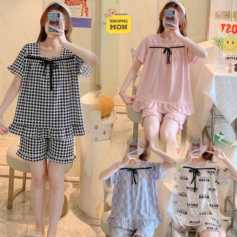 Đồ Bộ Đùi Viền Bèo Mặc Nhà Cho Mẹ Bầu Sau Sinh Cho Con Bú Chất Cotton Gân Co Giãn