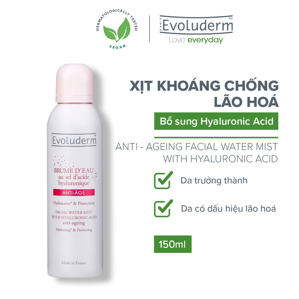 Xịt khoáng Evoluderm giúp ngăn ngừa lão hóa dưỡng ẩm và bảo vệ da tinh chất Hyaluronic Acid Salt 150ml-16275