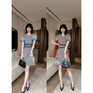 Đầm suông lụa hoa họa tiết sang trọng - Mua đầm suông dự tiệc