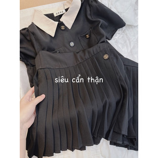 Váy đen phối cổ be chân xếp ly