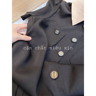Váy đen phối cổ be chân xếp ly