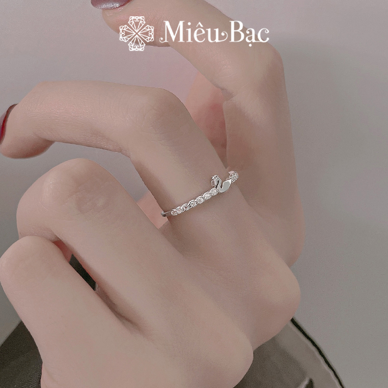 Nhẫn bạc nữ Thiên nga đính đá Miêu Bạc thiết kế free size chất liệu bạc s925 thời trang phụ kiện trang sức nữ N400865