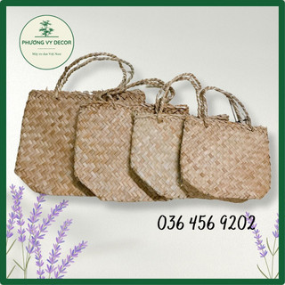 Túi cói, bị cói, giỏ cói cỏ bàng quai giữa đi chợ, trang trí decor nhà cửa, đồ chơi trẻ em an toàn Phương Vy Decor