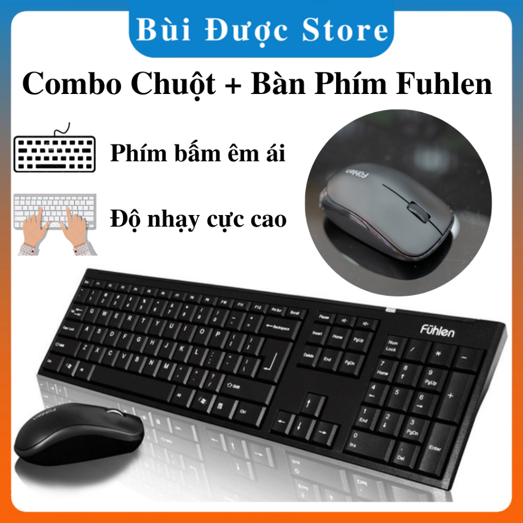 Bàn phím chuột không dây Fuhlen A120G - Phím bấm êm ái, độ nhạy cao - Hàng chính hãng Bảo hành 12 tháng