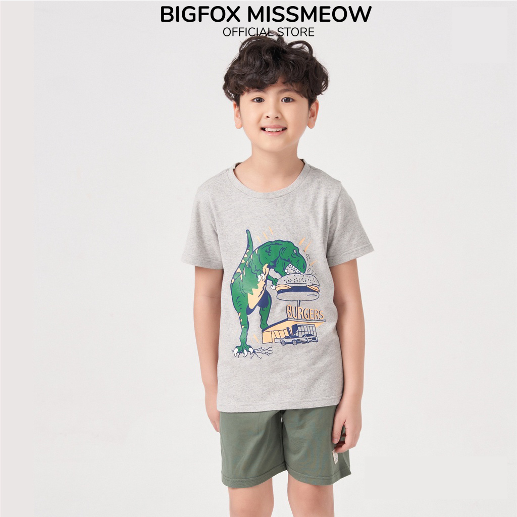 Áo thun bé trai Bigfox - Miss Meow mùa hè chất cotton mềm mịn hình in khủng long burgers size 3-11 tuổi