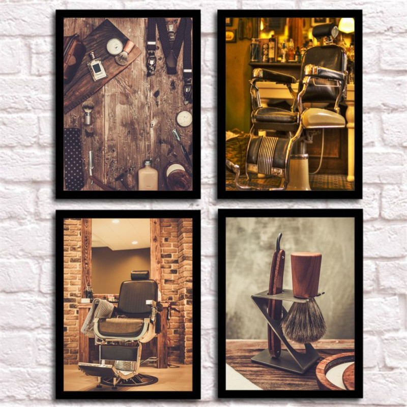 Tranh tiệm tóc barber shop phong cách vintage châu âu độc bản cực đẹp chất liệu vải canvas đã gồm khung và đinh treo