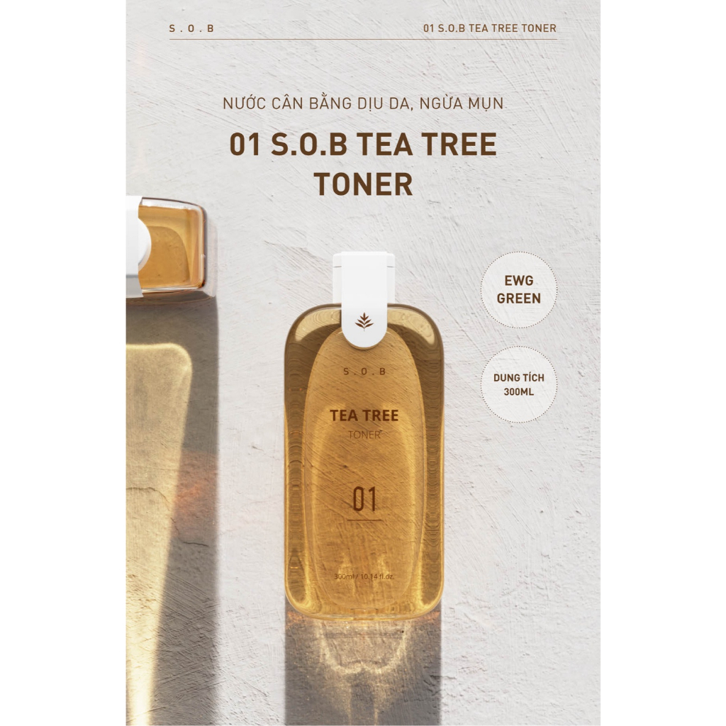 Toner nước cân bằng SOB cấp ẩm sáng da ngừa mụn S.O.B Tea Tree Toner 300ML