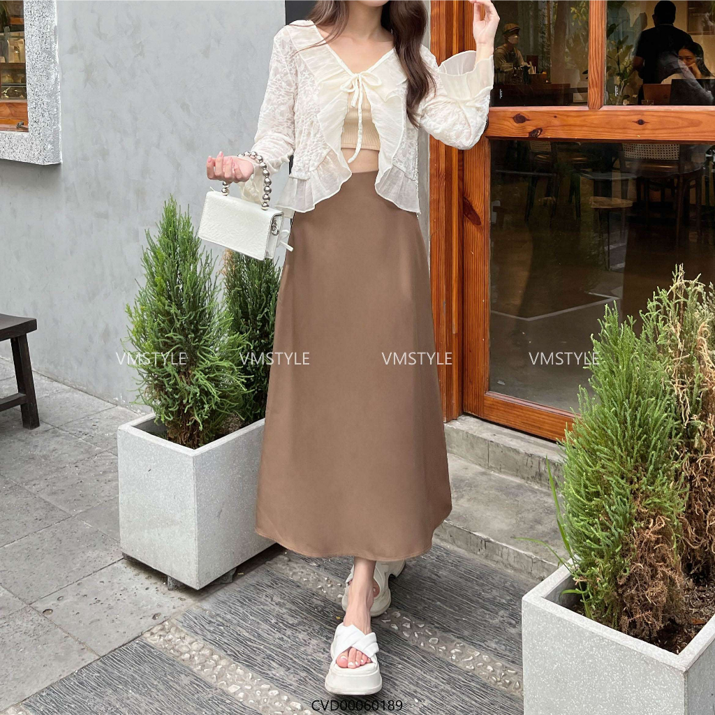 [Mã FATREND2810 giảm đến 30k tối đa 99k] Chân váy dài nữ VMSTYLE form chữ A trơn xòe basic thanh lịch 17365 - CVD00060