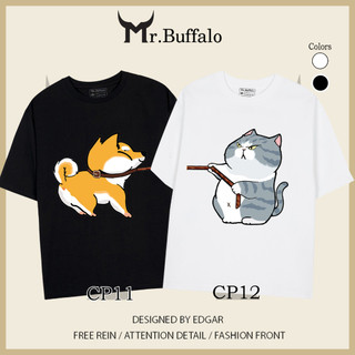 Áo đôi , áo thun cặp nam nữ tay lỡ Unisex cún, mèo form rộng có bigsize vải cotton CP11CP12 - Mr.Buffalo