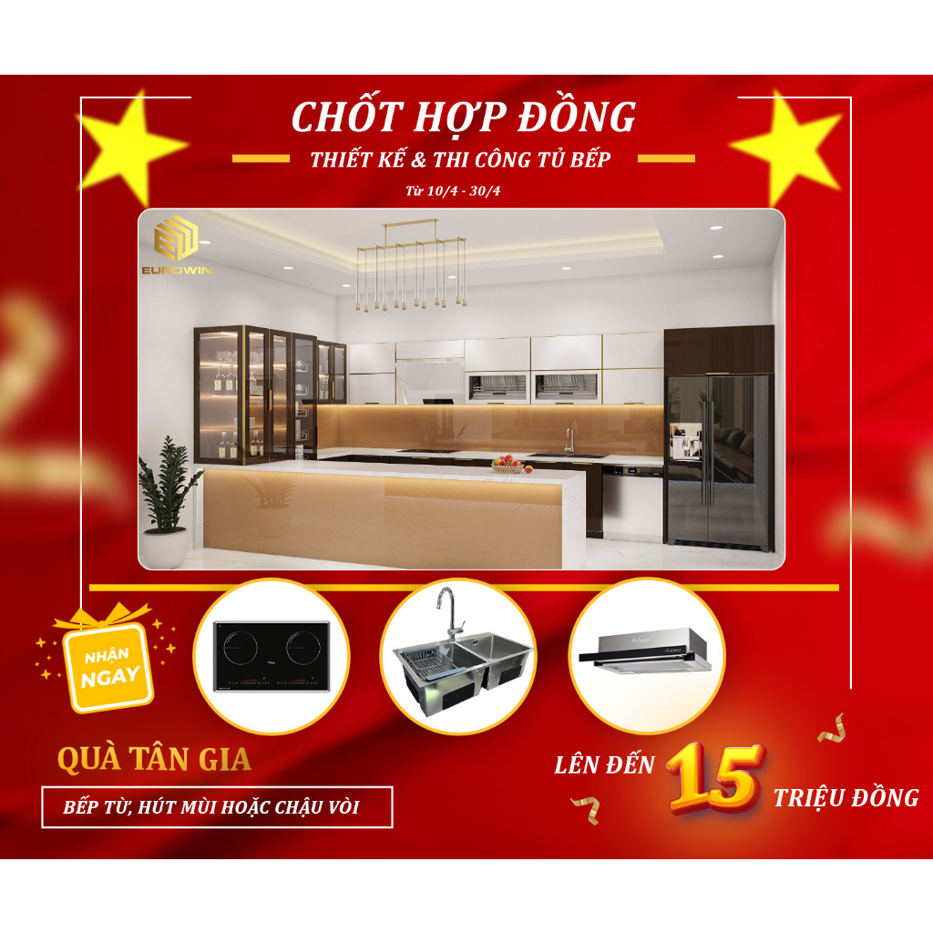 Tặng combo bếp + hút mùi khi làm tủ bếp inox cánh kính, tủ nhựa Acrylic