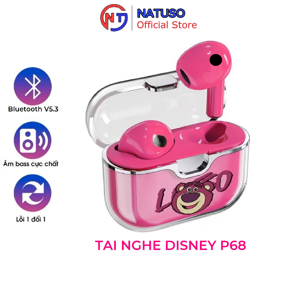 Tai nghe bluetooth không dây Disney P68 TWS 5.2 chính hãng nút cảm ứng âm thanh HIFI có mic đàm thoại