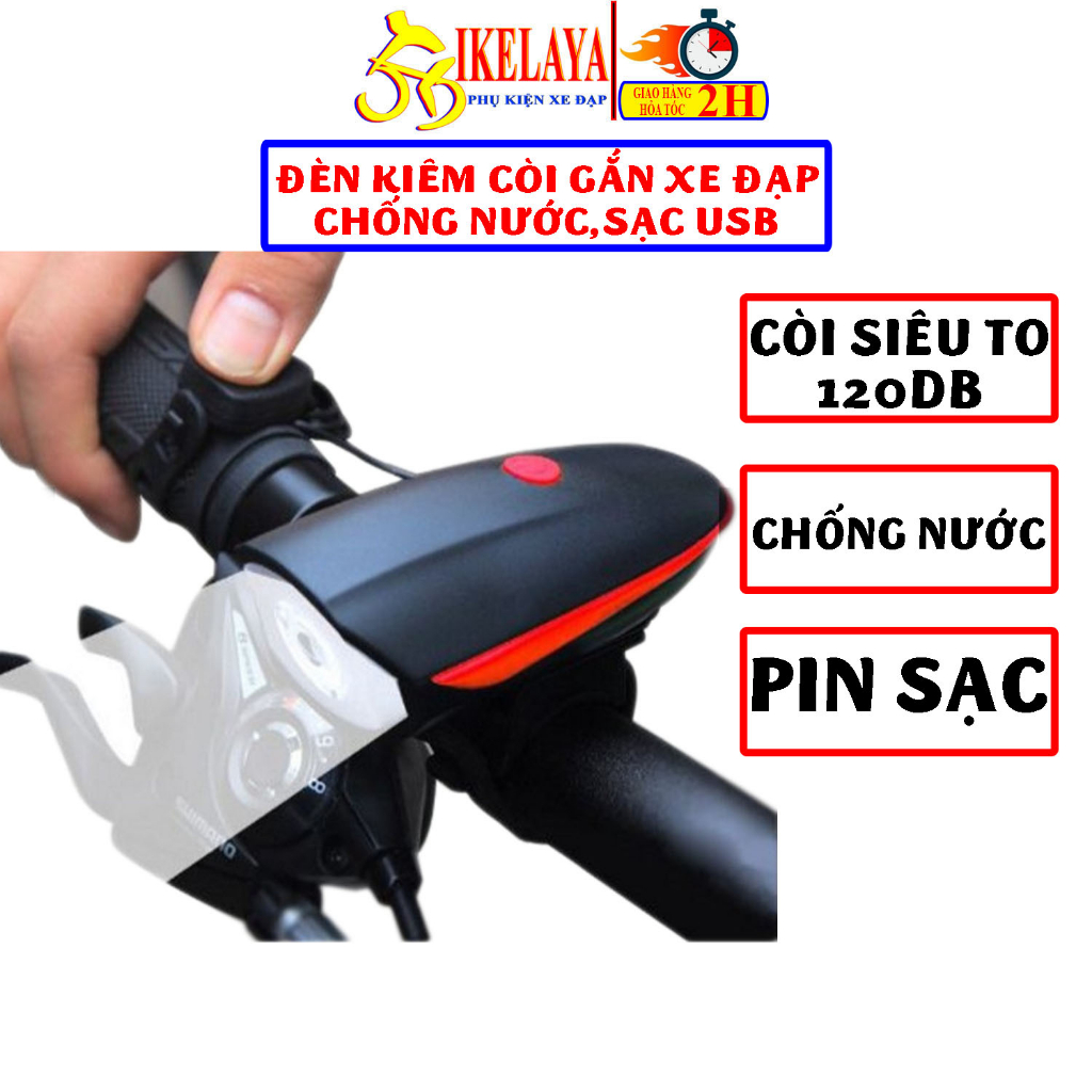 Đèn xe đạp siêu sáng có còi sạc pin bằng cổng USB chống nước phụ kiện xe đạp thiết bị xe