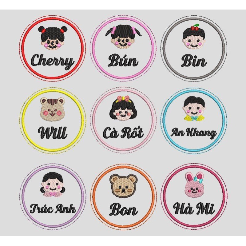 Name tag tròn thêu tên bé chống thất lạc siêu dễ thương
