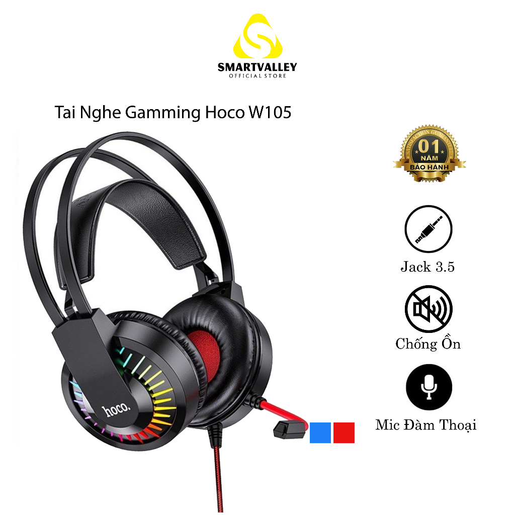 Tai Nghe Chụp Tai Gaming Hoco W105, Hỗ Trợ Đàm Thoại, Chỉnh Âm Lượng, Dây Dài 2m Dùng Cho PC Laptop, Dây Bện Đàn Hồi Cao