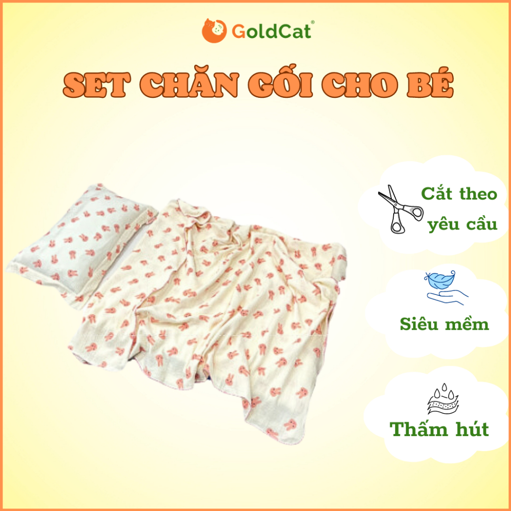 [Mã BMLT35] Sét chăn gối cho bé đi học mầm non, tiểu học GOLDCAT chất liệu muslin siêu mềm, thoáng cho làn da bé