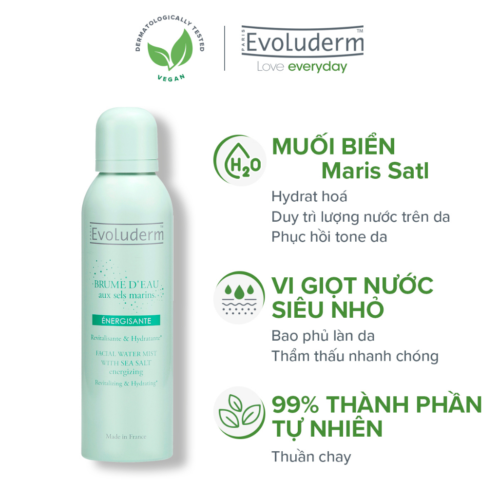 Xịt khoáng evoluderm sea salt chiết xuất từ muối biển sâu dưỡng ẩm,bổ sung khoáng chất trẻ hóa da 150ml