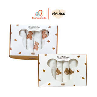Set 6 khăn sữa Mochee sợi tre cho bé 30x30cm họa tiết gấu vải xô organic - Monnie Kids