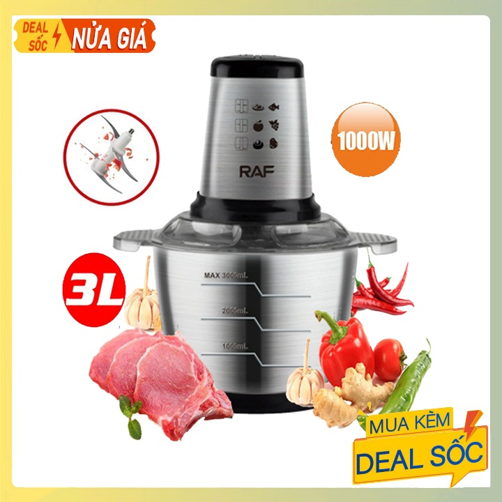 Máy xay thịt 1000W RAF cối Inox 304 dung tích 3L