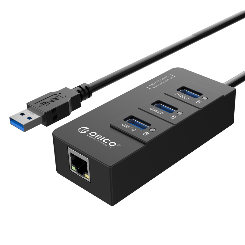 Bộ chia USB HUB 3 cổng USB 3.0 tích hợp cổng Lan Gigabit ORICO HR01-U3-BK - Hàng Chính Hãng