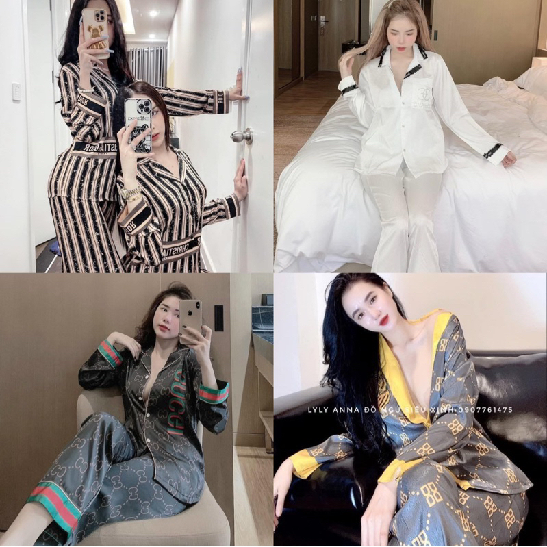 Bộ Pyjama Nữ Tay Dài Họa Tiết Dễ Thương Chất Vải Lụa Latin Hàng Loại 1