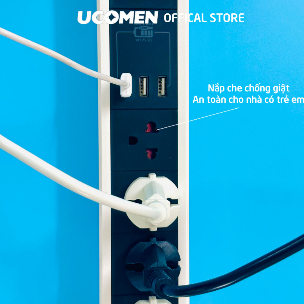 Ổ cắm điện an toàn Ucomen 4 lỗ cắm 03 cổng sạc USB chống quá tải 2500W